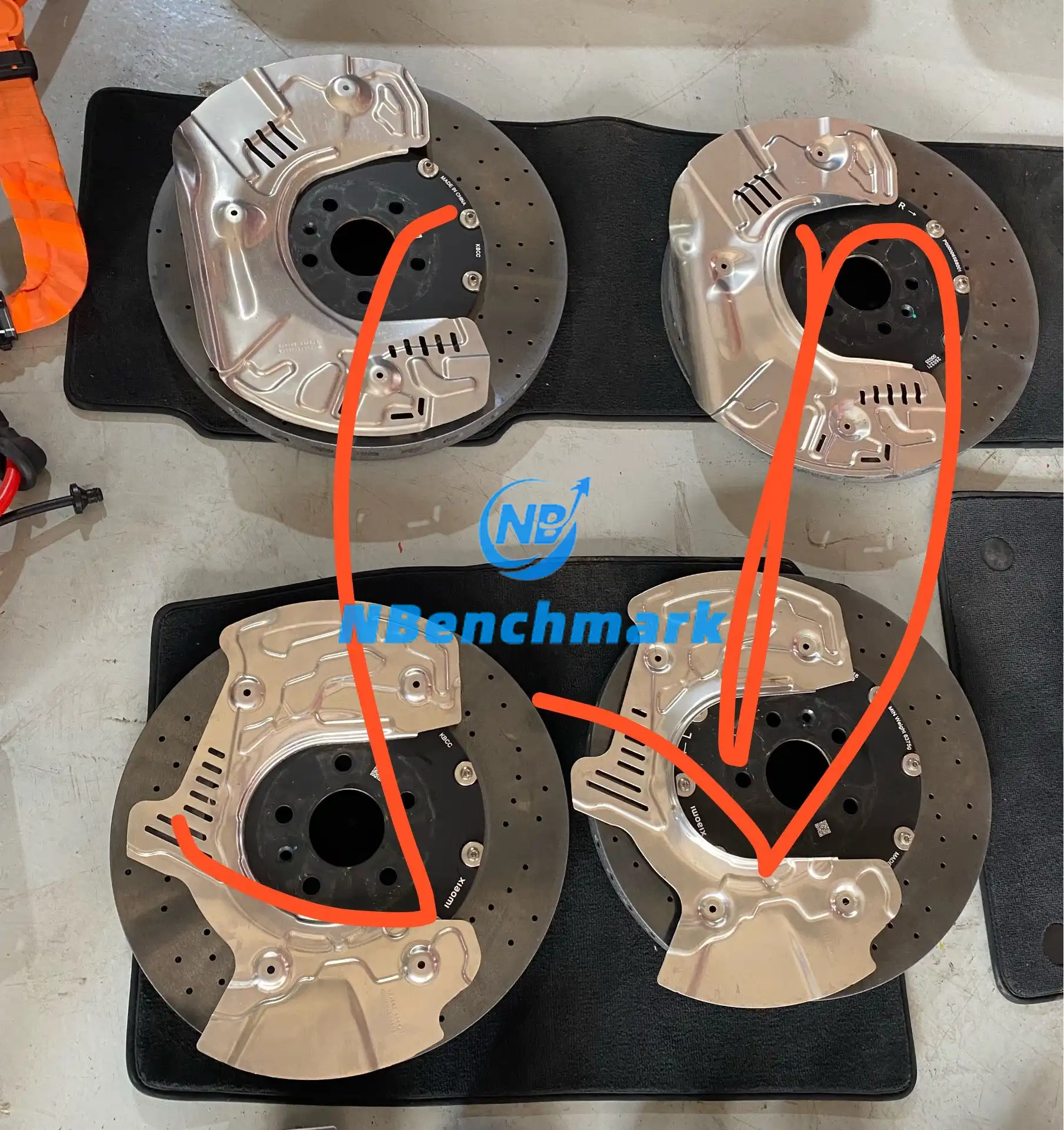 Used Xiaomi SU7 Ultra brake calipers and carbon ceramic brake discs
